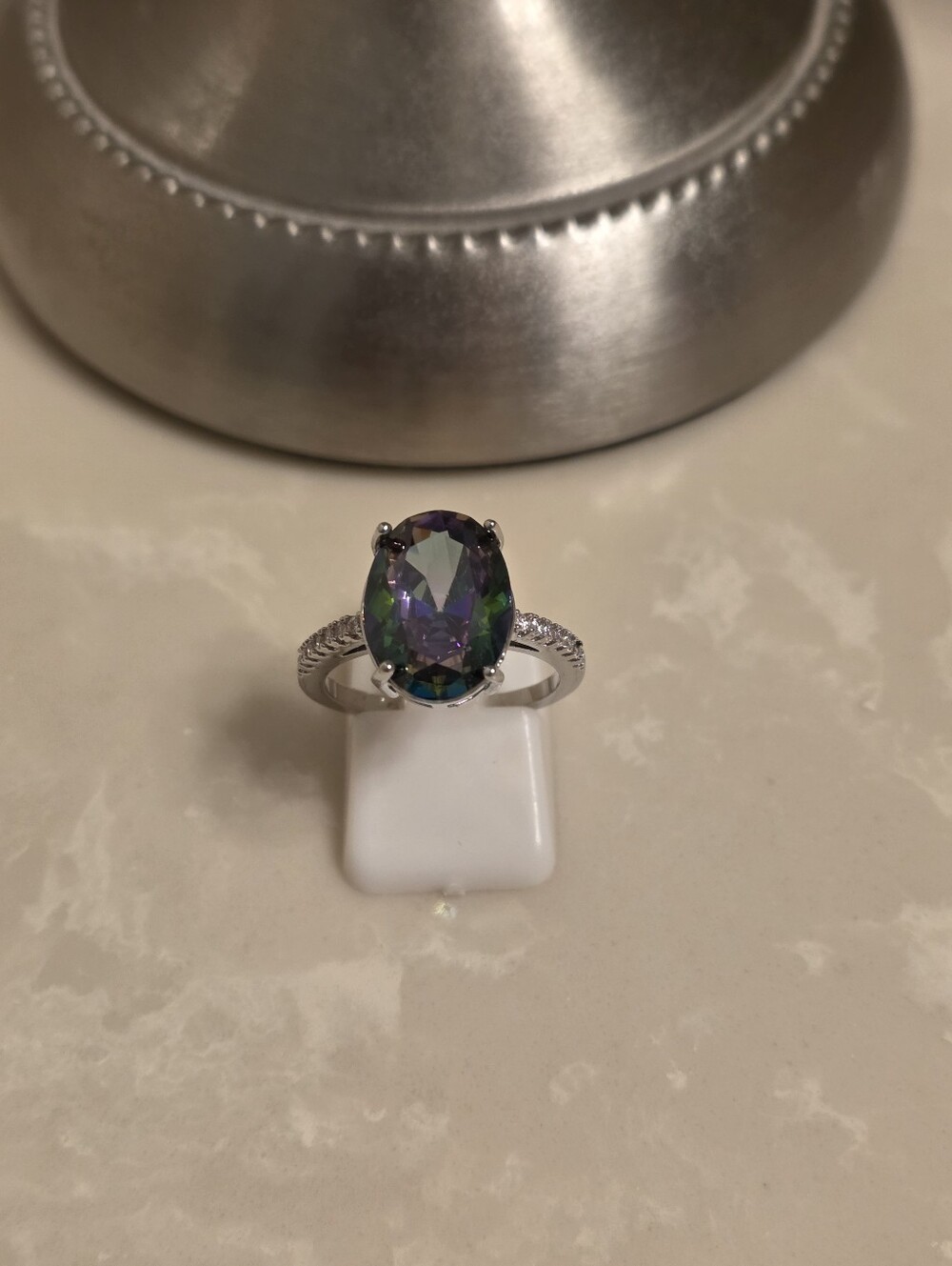 925 Silver CZ and Mystic Topaz Ring Size 7